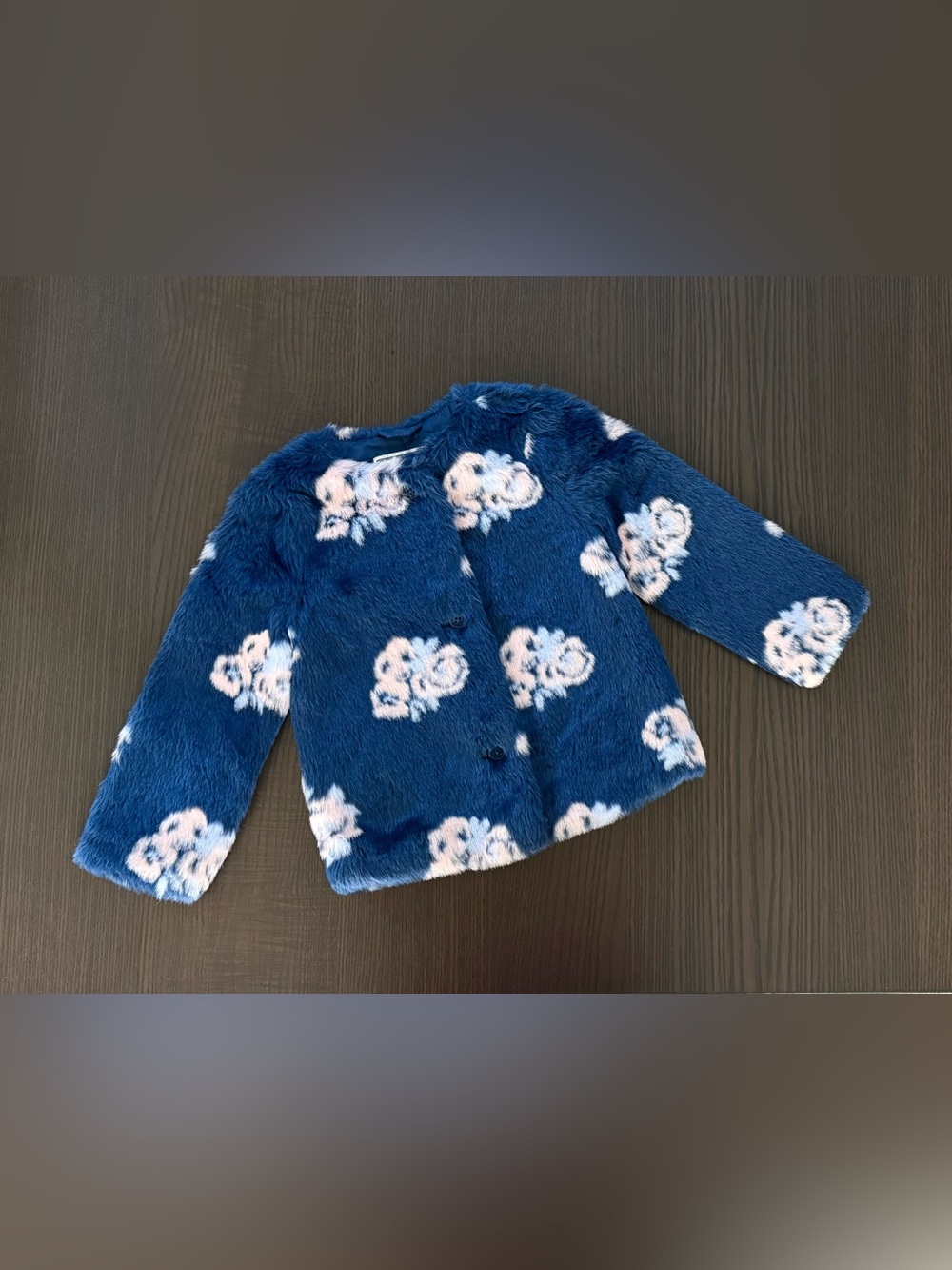 Janie and Jack Blue Faux-Fur Floral Jacket with Pink Flowers
